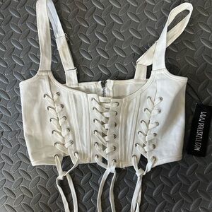 Dolls kill White Lace-Up Crop Top
